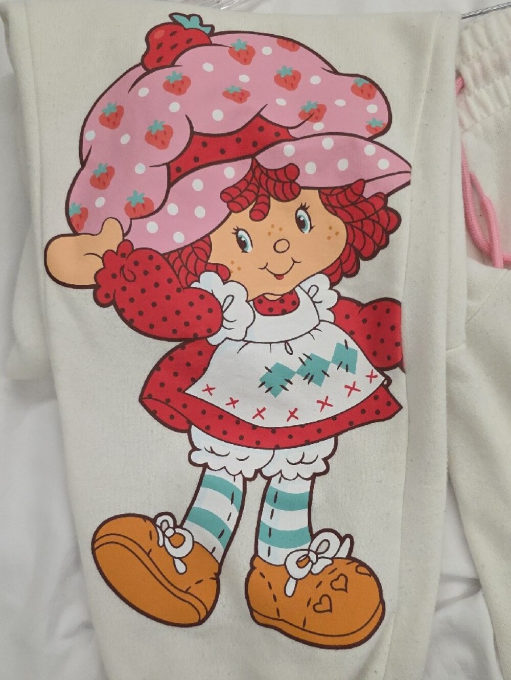 Strawberry Shortcake Graphic Jogger Sweatpants White Pink Size Large - Picture 4 of 11